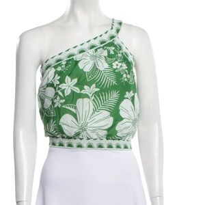 Farm Rio Macaw Elegance One Shoulder Crop Top Size L Green White Tropical